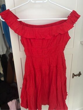 Urban Outfitters Red Off-Shoulder Ruffle Mini Dress